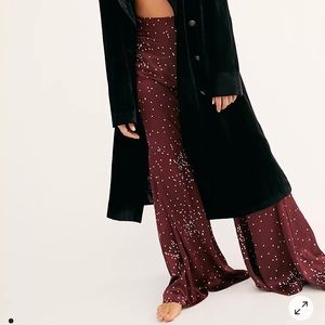Free people line +Dot polka dot bell bottom silky pants. N/W